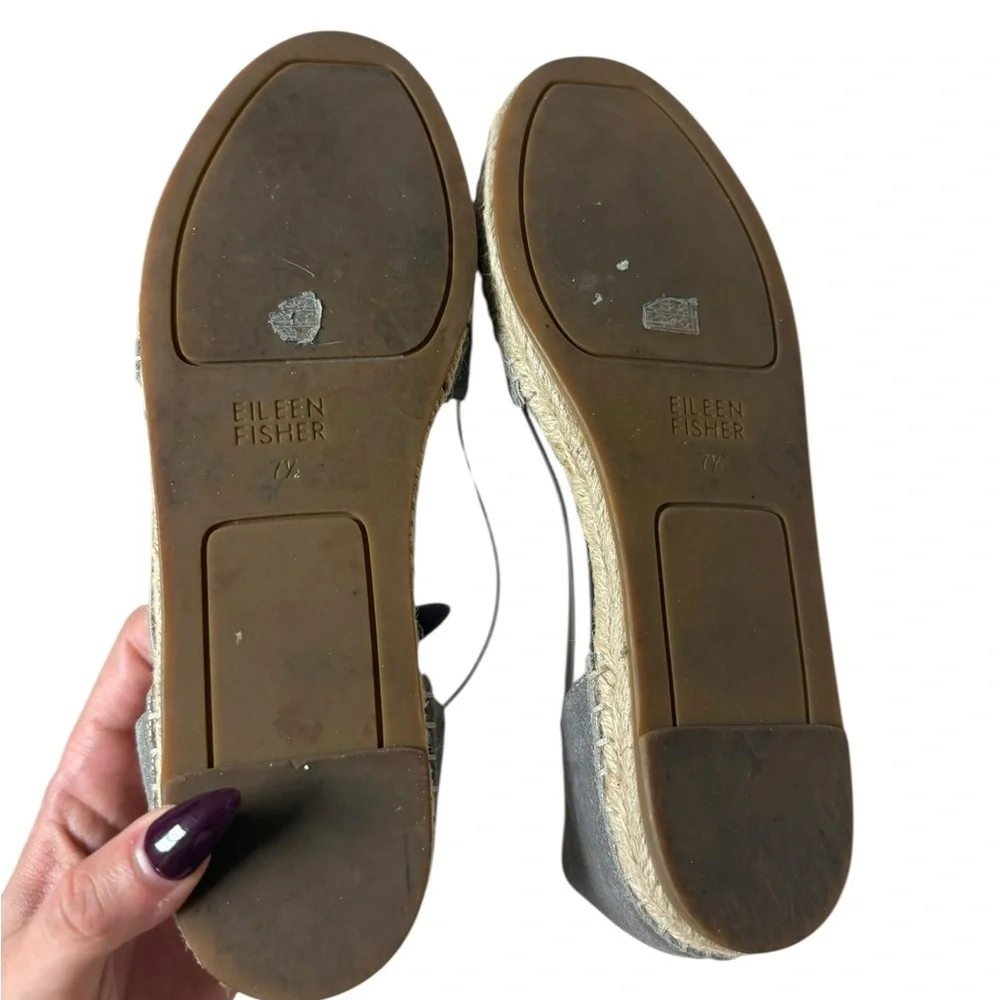 EILEEN FISHER Lee Metallic Suede Espadrille Flats Size W 7.5 Braided Insole